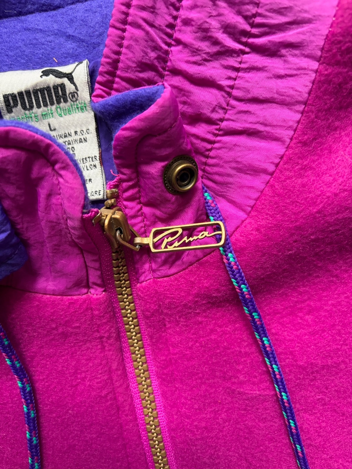 Vintage 80s 90s Puma Fleece Bomber Jacket Retro Ski Colorblock Size L
