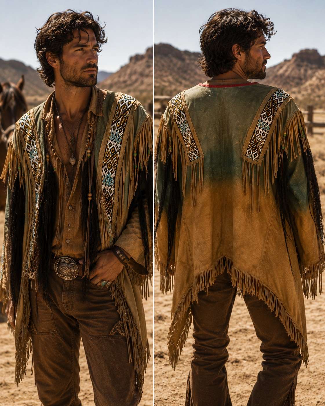 Native American Western Wear Suede Leather Jacket Fringes & Beads Work War Shirt