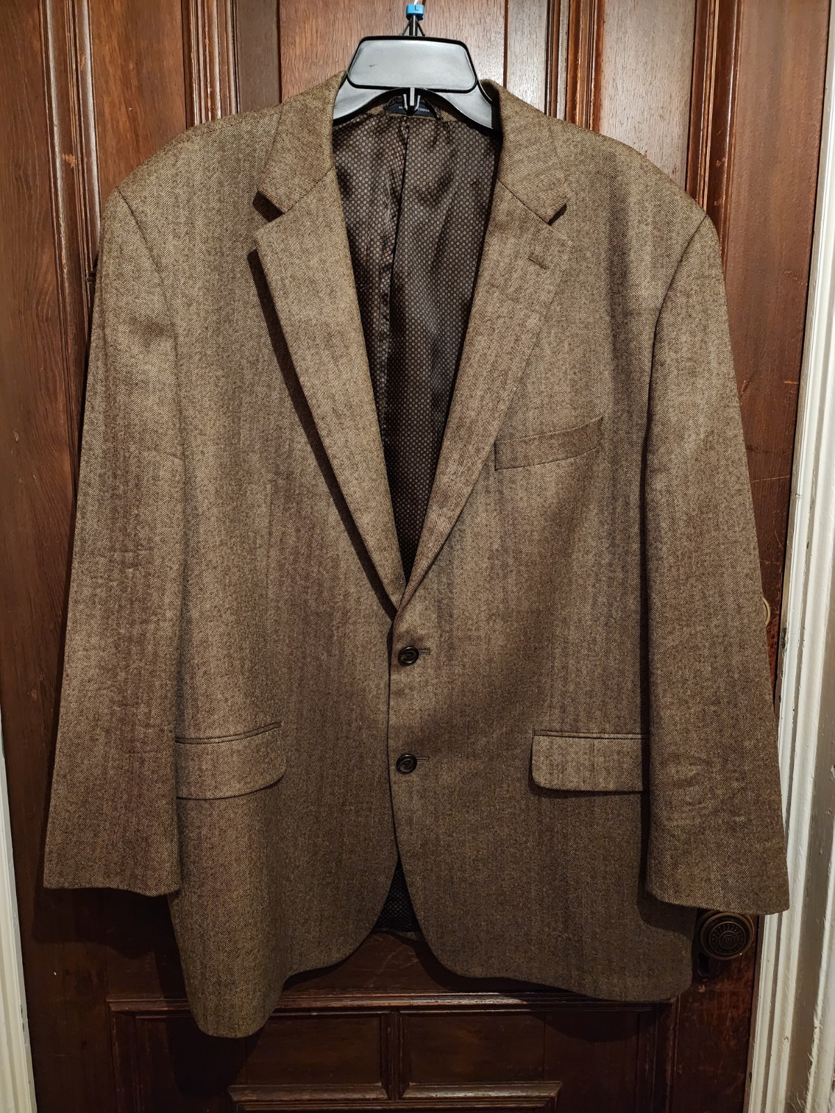 Ralph Lauren Brown Herringbone Wool Cashmere Blazer with Elbow Patches-Size 48R