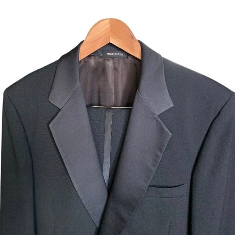 Le Clair Black Tuxedo Men’s Size 42L Satin Notch Lapel 1 Button Made in USA