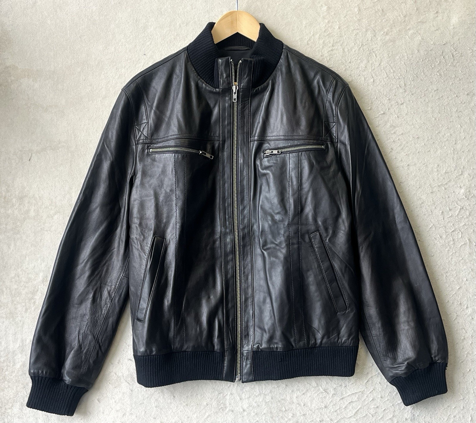 Murano Leather Bomber Black Jacket Full Zip Men’s Size Medium