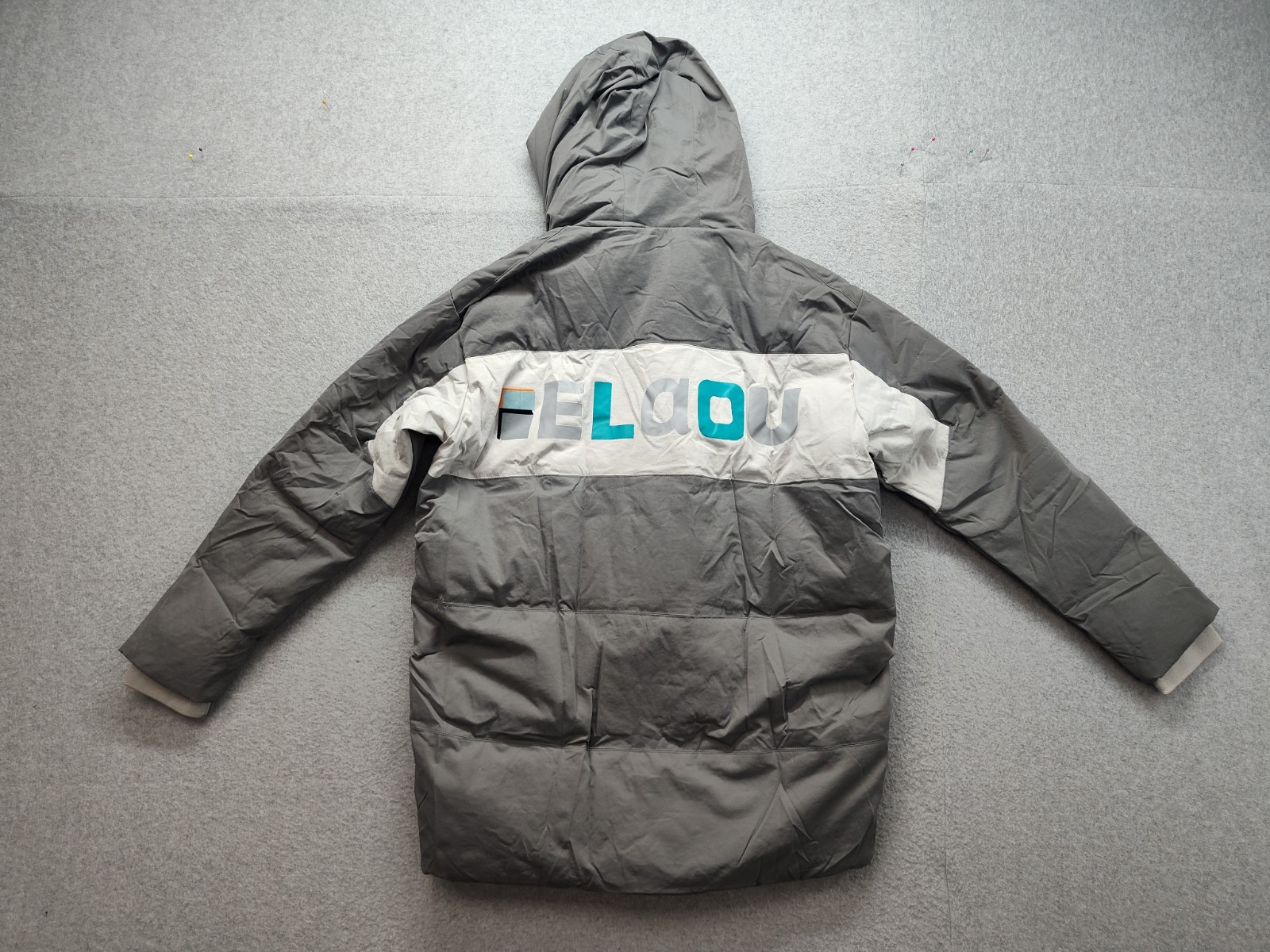 Yes Man Men Puffer Jacket L Gray Colorblock Hooded Winter Insulated Outerwear