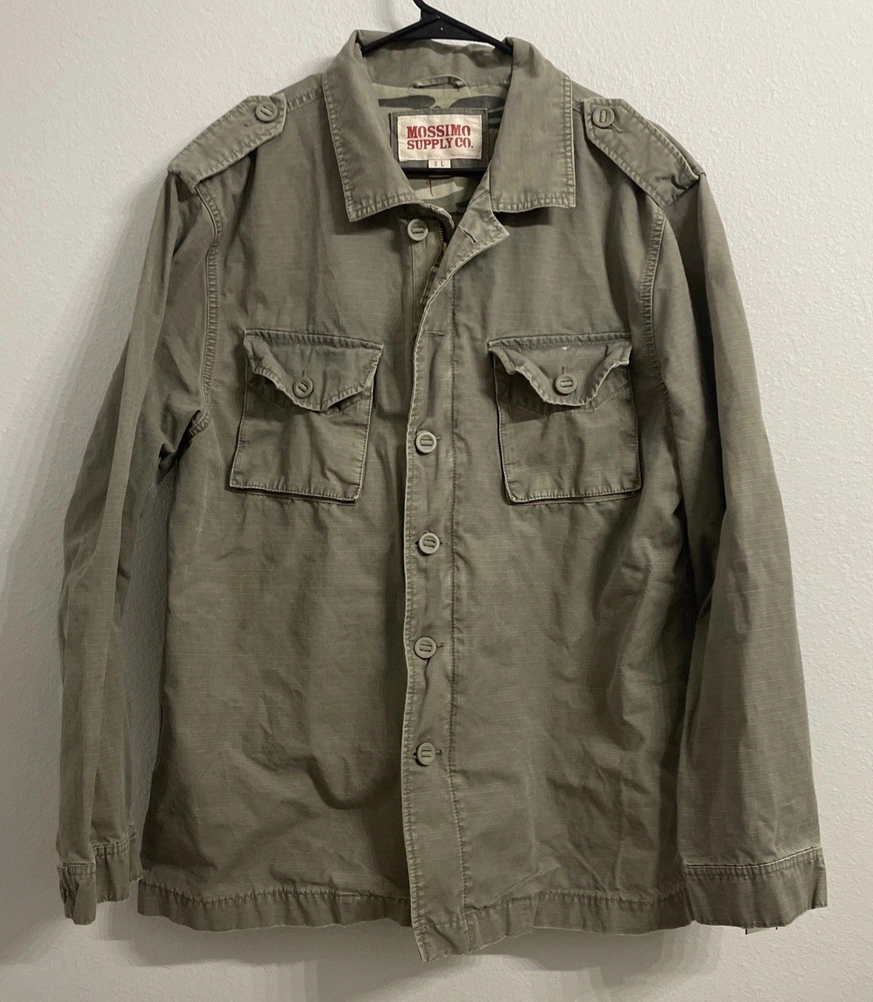 Merona Jacket Mens Large Army Green Button Zip Front Pockets