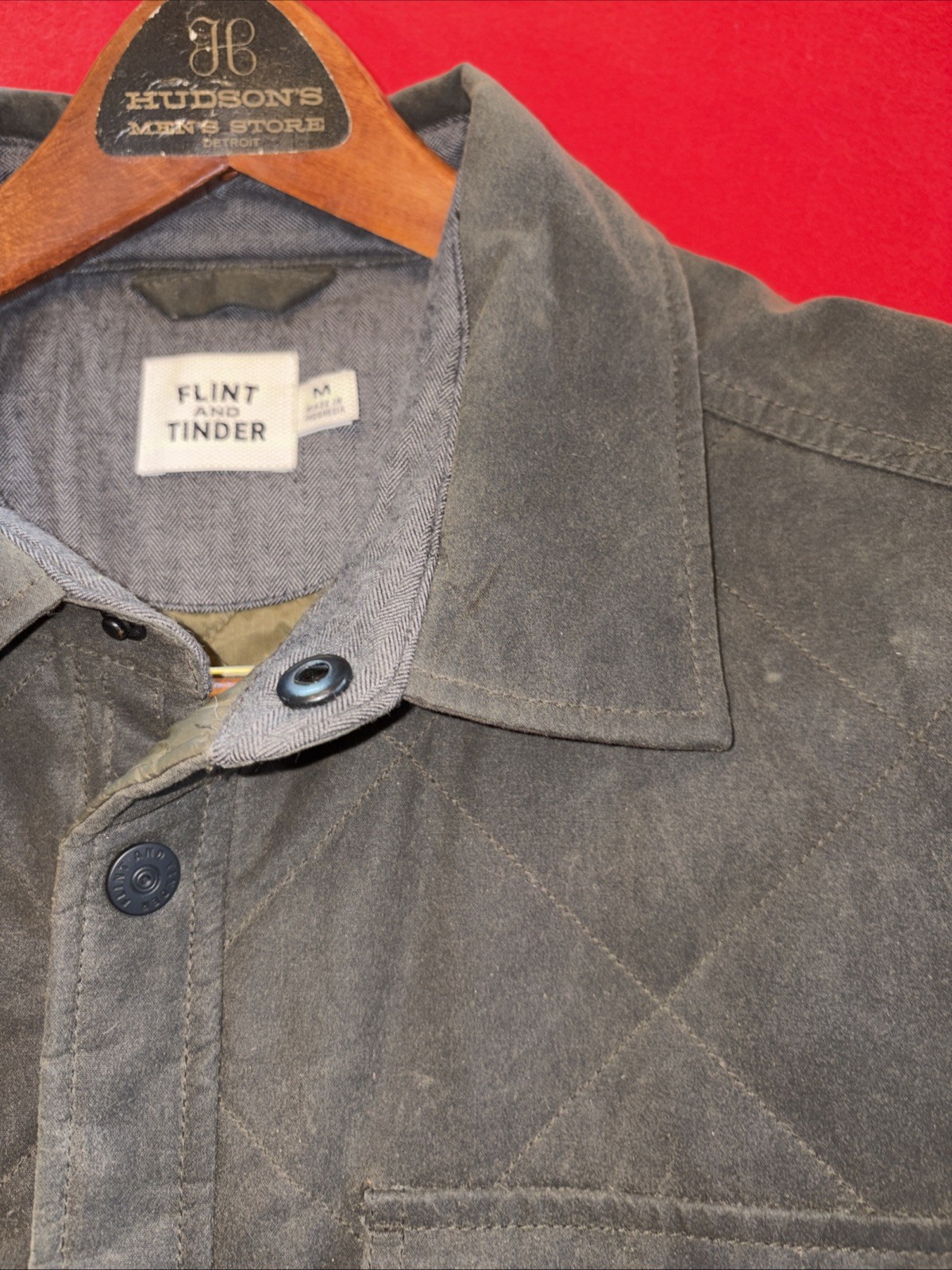 Huckberry Flint And Tinder Quilted Waxed Shirt Jacket Green Mens Medium