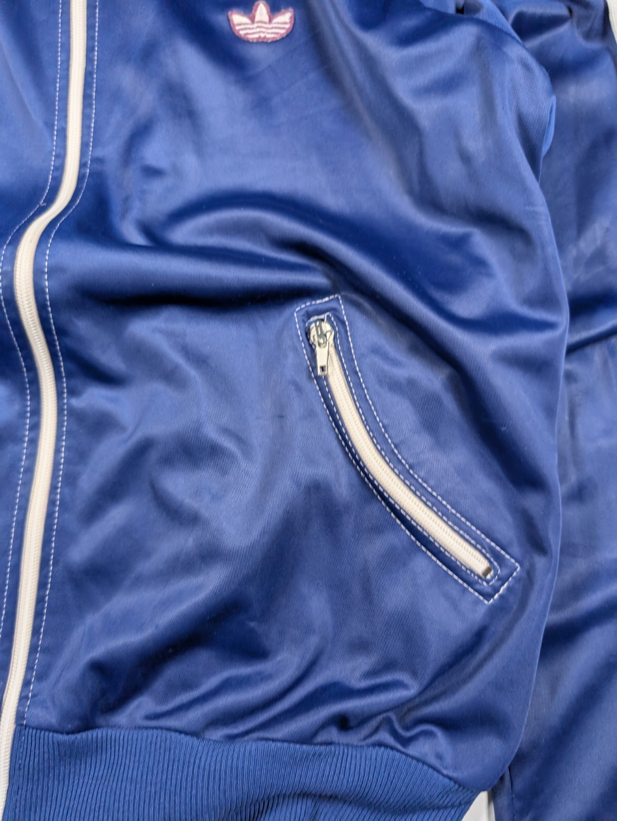 ’80 Adidas Curved Zip Vintage Track Top Jacket made in West Germany Cupro – L