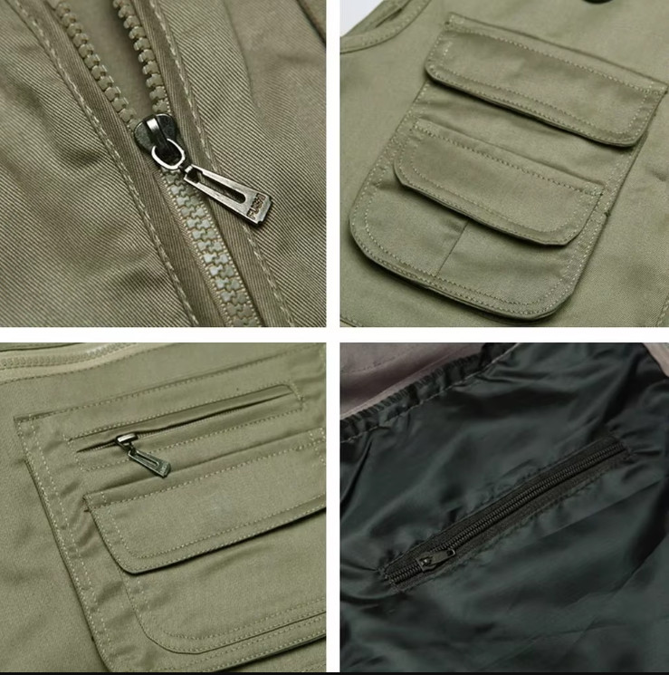 Mens Cargo Tactical Vest Coat Multi Pocket Gilet Photographer Fishing Waistcoat