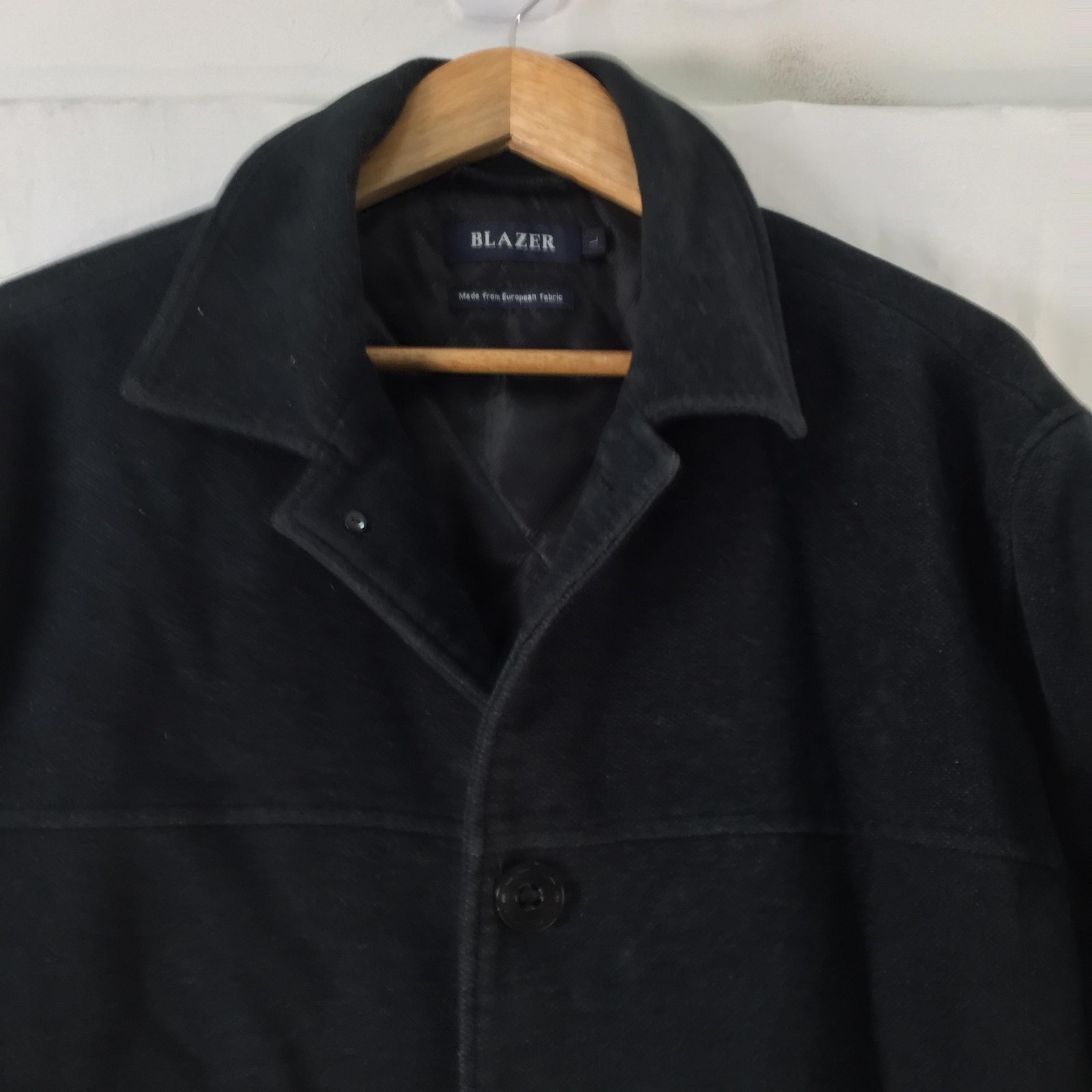 Blazer Coat Mens L Black Cotton Canvas Single Breasted Lined Winter 137235