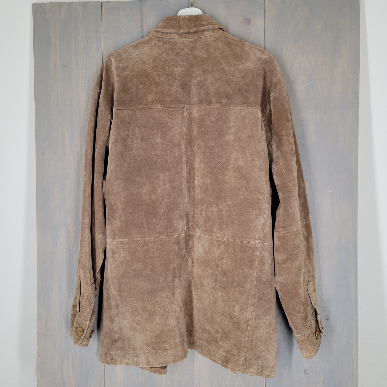 Pronto Uomo Suede Leather Jacket Mens L Tan Brown Button Front Coat L/G