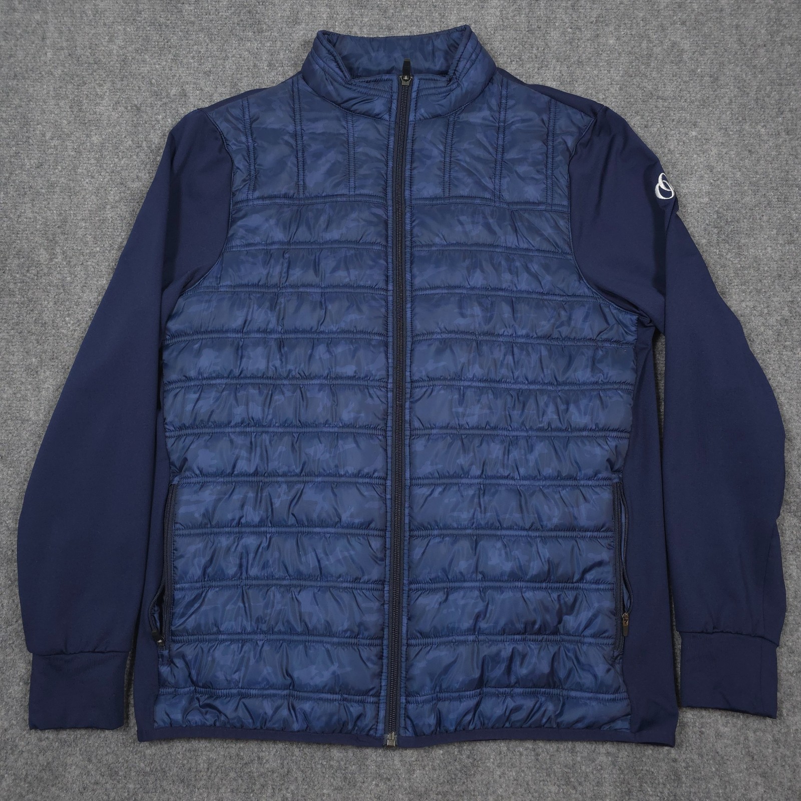 Straight Down Patton Puffer Jacket Mens M Indigo Quilted Full Zip Golf Hiking