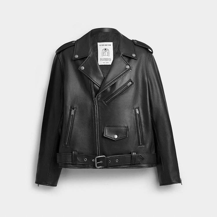Coach Men’s S Black Leather Lightweight Moto Jacket Zip Belted Buckle