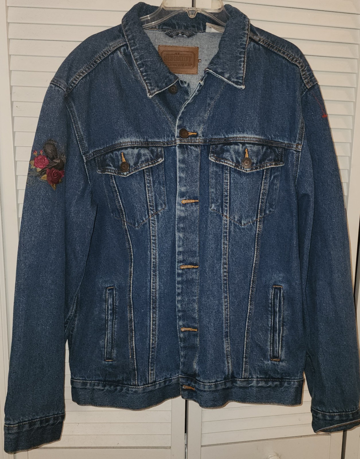 Denim Jacket 2XL Custom Embroidered Sugar Skull Day of the Dead Roses Rock Biker