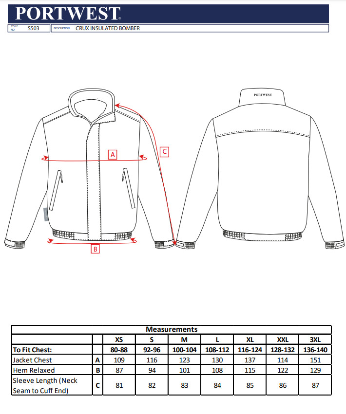 PORTWEST Men’s Calais Fully lined Padded Bomber Waterproof Jacket S503 UK Seller