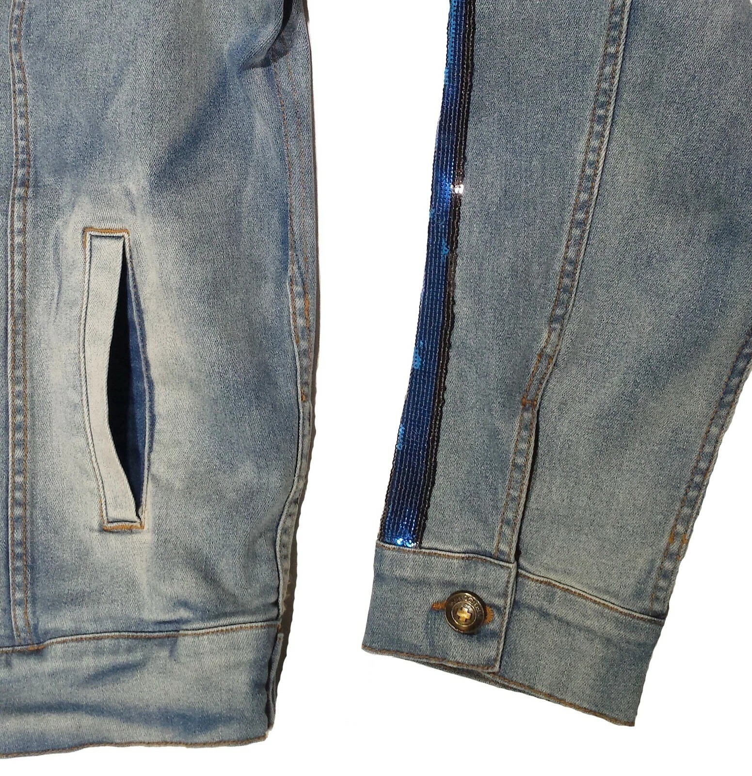 Pink Dolphin Denim Jacket Large Blue 2% Spandex Dry Clean Only 4 Pockets