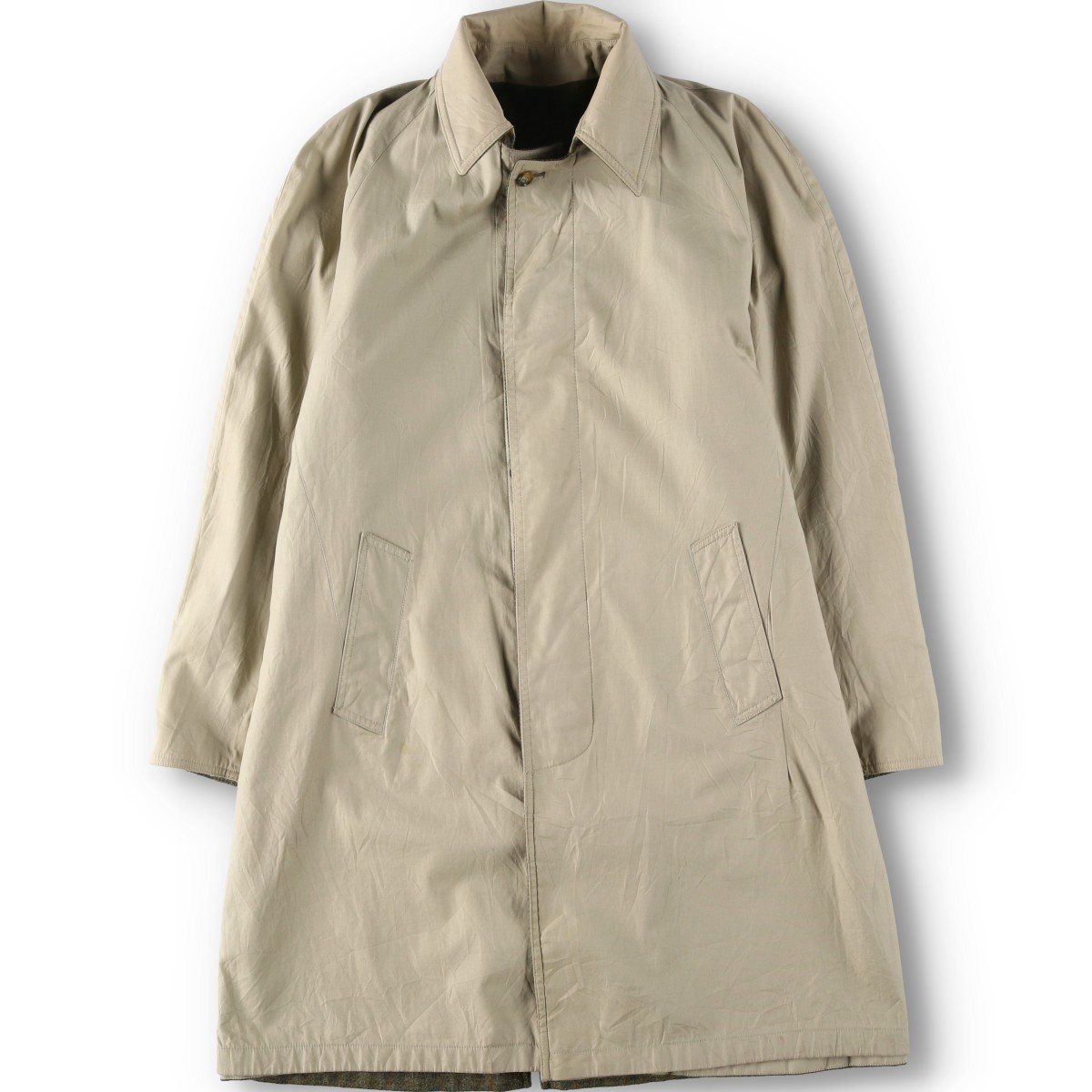 Used Justo Gimeno Check Pattern Reversible Wool Long Coat Men’s Size L (approx.)