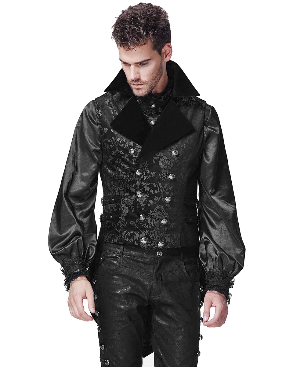 PUNKRAVE BLACK GOTH DARK PRINTING TAILCOAT VAMPIRE VINTAGE WAISTCOAT VEST Y-596