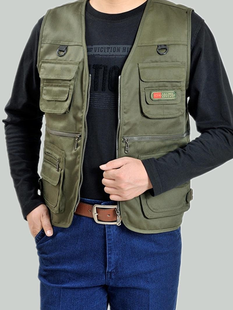Multi Pocket Cargo Vest Mens Utility Fishing Hiking Outdoor Gilet Waistcoat Tops