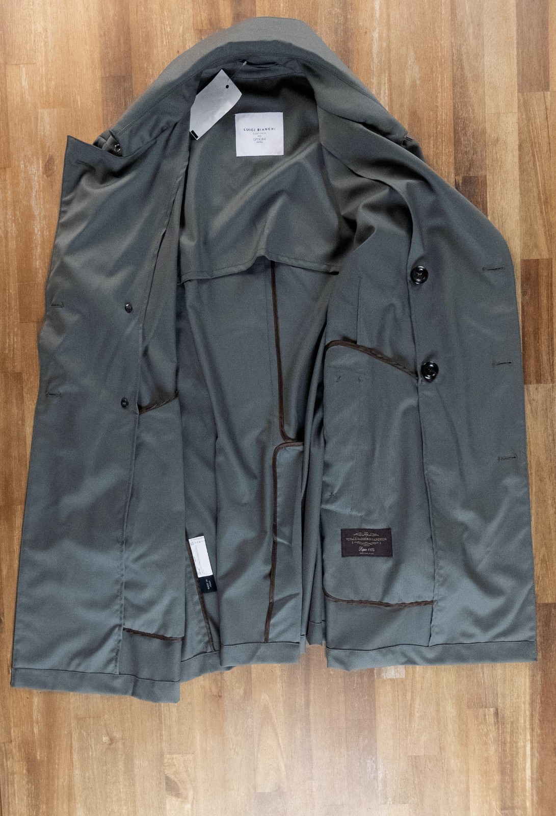 (NO CUSTOMS TAX) LUIGI BIANCHI SARTORIA green wool trench coat Size 42 / XL