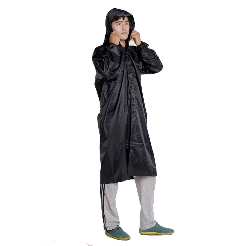 Men Black Waterproof Long Raincoat Hooded Trench Jacket Outdoor Hiking Rain