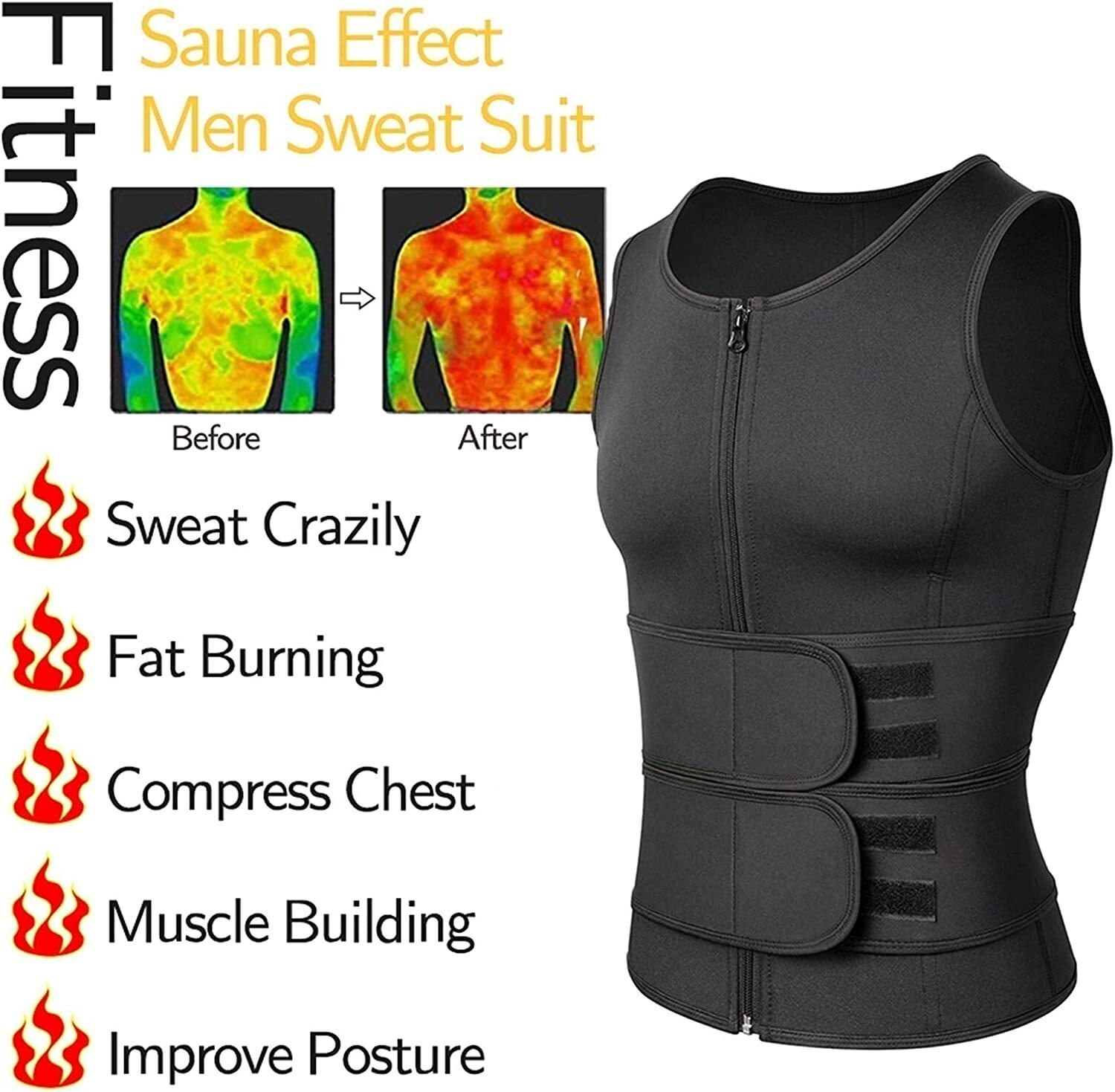 Men Slimming Body Shaper Gynecomastia Compress Tank Top Vest Sport Sauna Suit