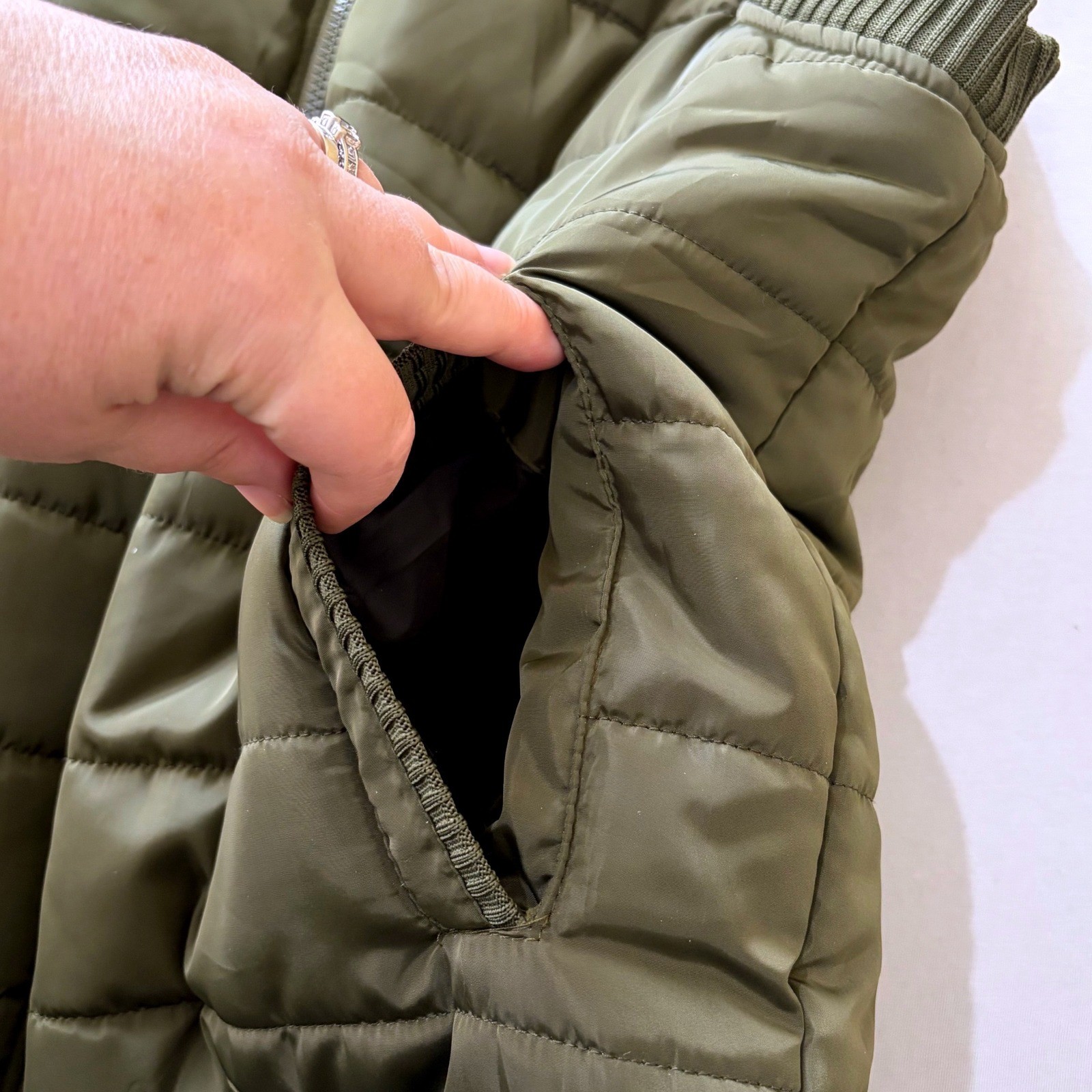 Cool Choice Mens Olive Green Sherpa Lined Puffer Vest Quilted Outdoor Large