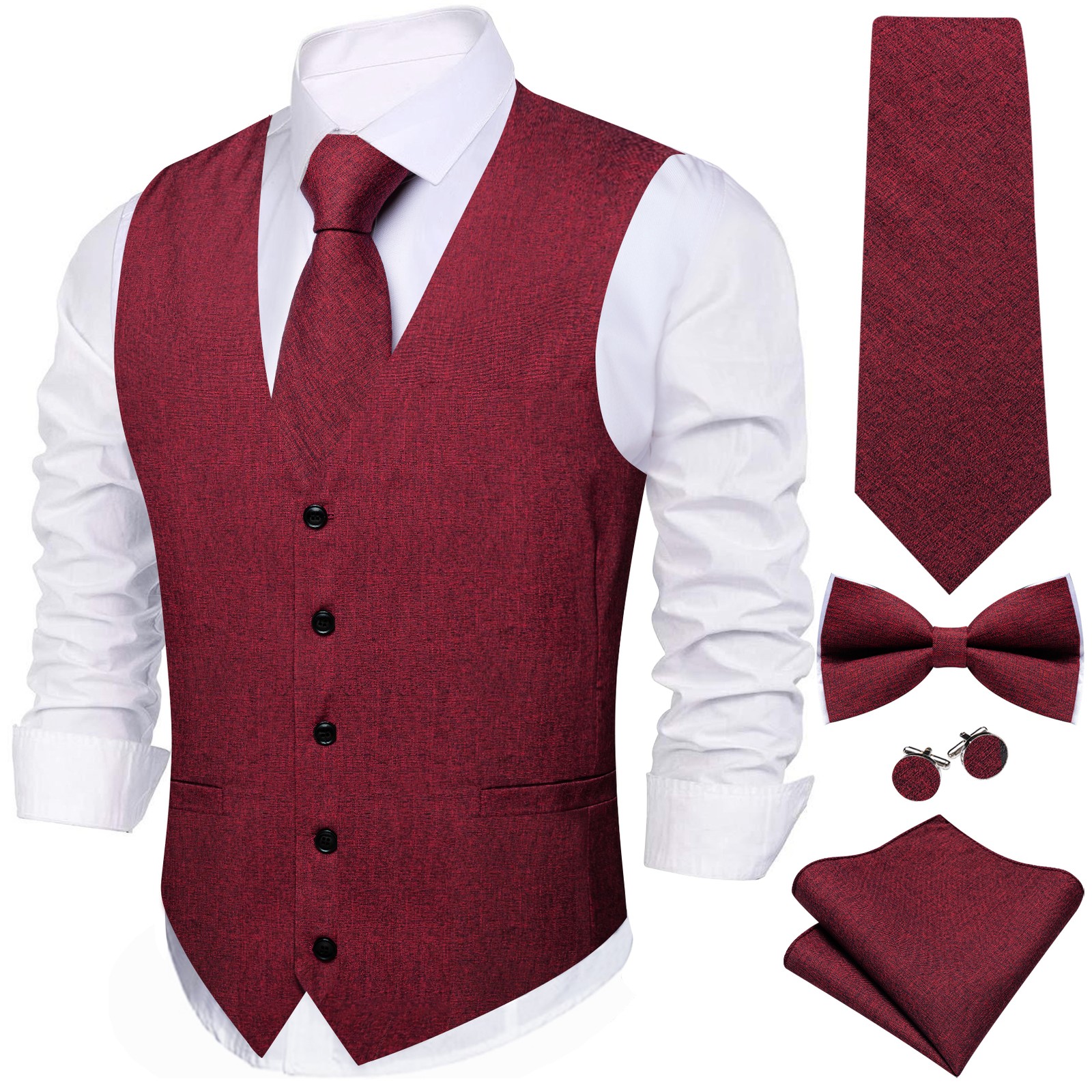Men’s Formal Waistcoat Set with Bow Tie/Necktie XS-5XL, Tuxedo Vest for Wedding
