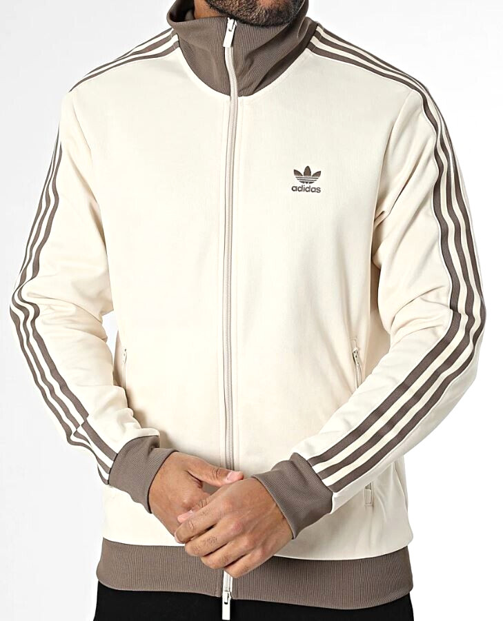 NEW MENS ADIDAS ORIGINALS BECKENBAUER TRACK JACKET ~ SMALL #JP2522 WHITE BROWN