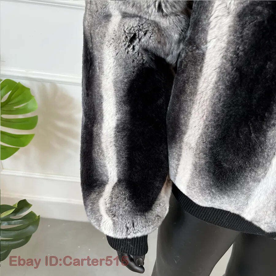 Winter Men’s Hood Bomber Jacket 100% Real Rex Rabbit Fur Coat Warm Outwear Top