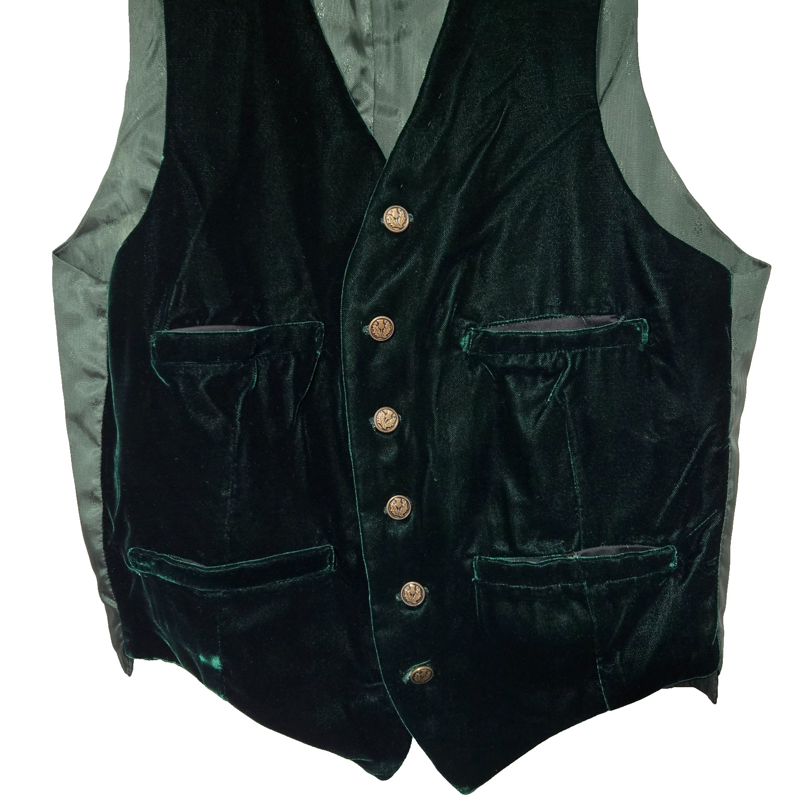 Vintage Emerald Green Velvet Vest Chest 34″ Waistcoat Steampunk Handmade
