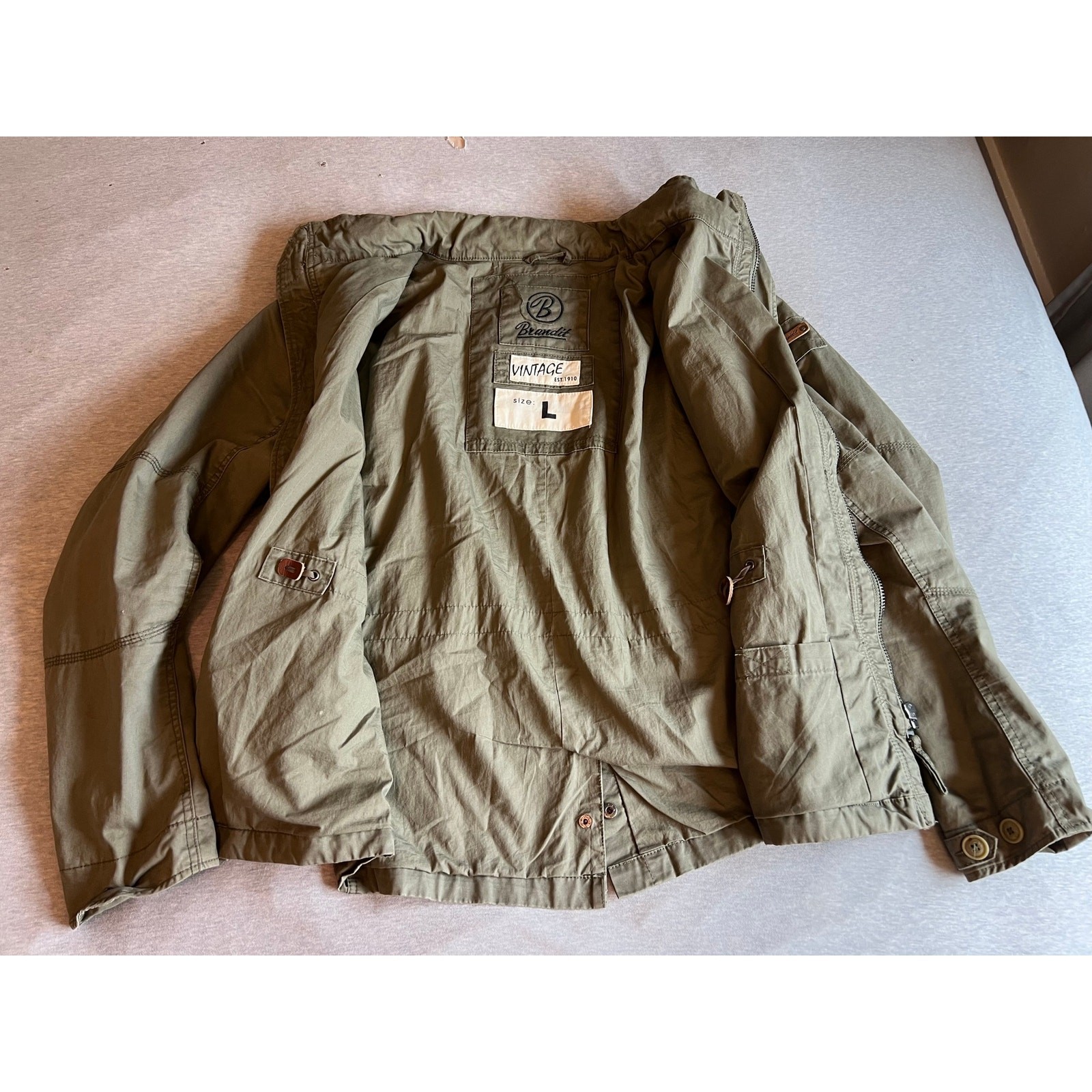 Brandit Britannia military field green jacket coat mens large parka pockets hood