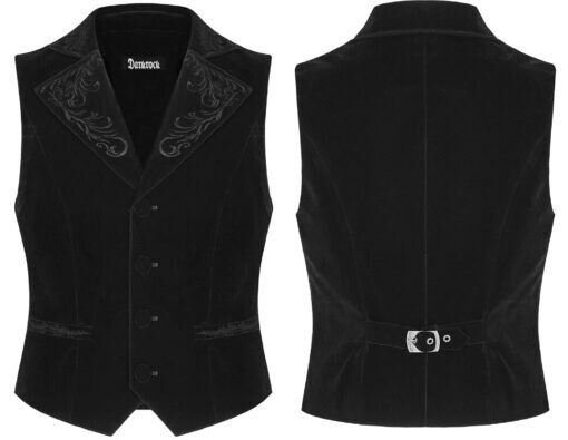 Mens Gothic Waistcoat Vest Black Velvet Embroidered Steampunk Vampire