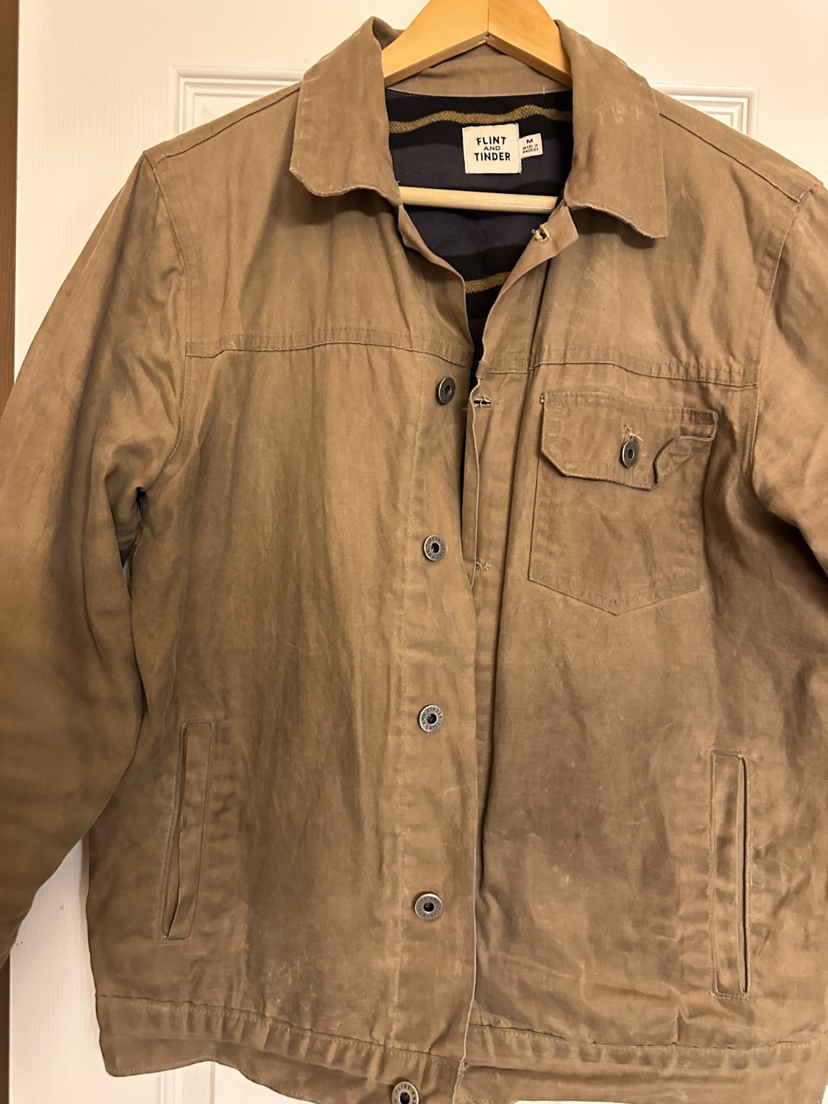 Flint And Tinder Flannel Lined Waxed Trucker Jacket Medium Tan Brown Huckberry M