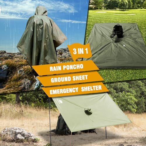 Anyoo Waterproof Rain Poncho Lightweight Reusable Hiking Assorted Colors