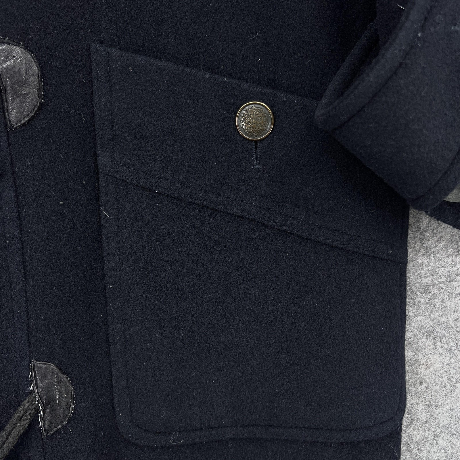 Burberrys Coat Mens Small Black Pea Coat Hooded Lined Pockets Tweed Ireland