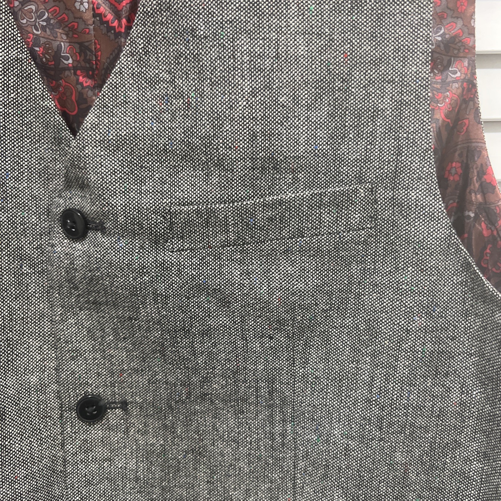 Alan Flusser Four Button Vest Black/Paisley XL Preowned Wool Blend Professional