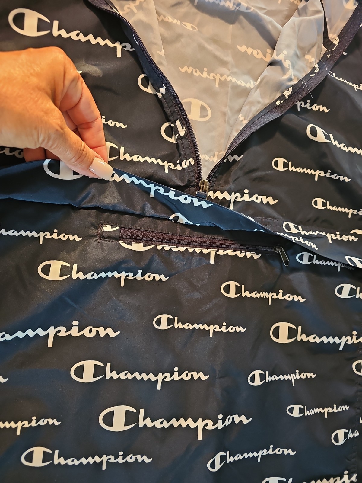 Champion Men’s Packable 1/2 Zip Pull Over Stadium Jacket Sz XL Navy , White Nwot