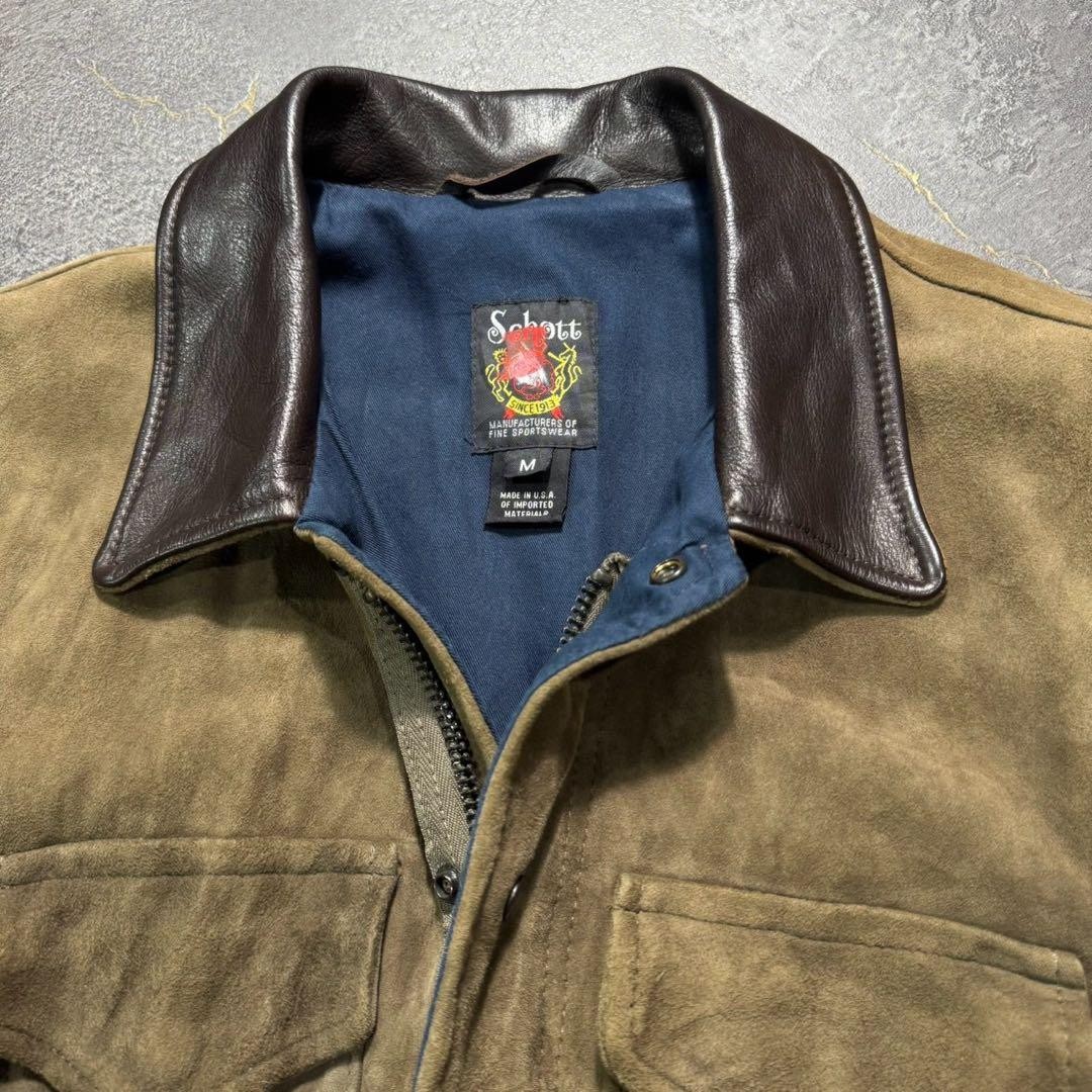 Schott Suede goat Leather Field Jacket Blouson Coat Men M Olive Brown Genuine