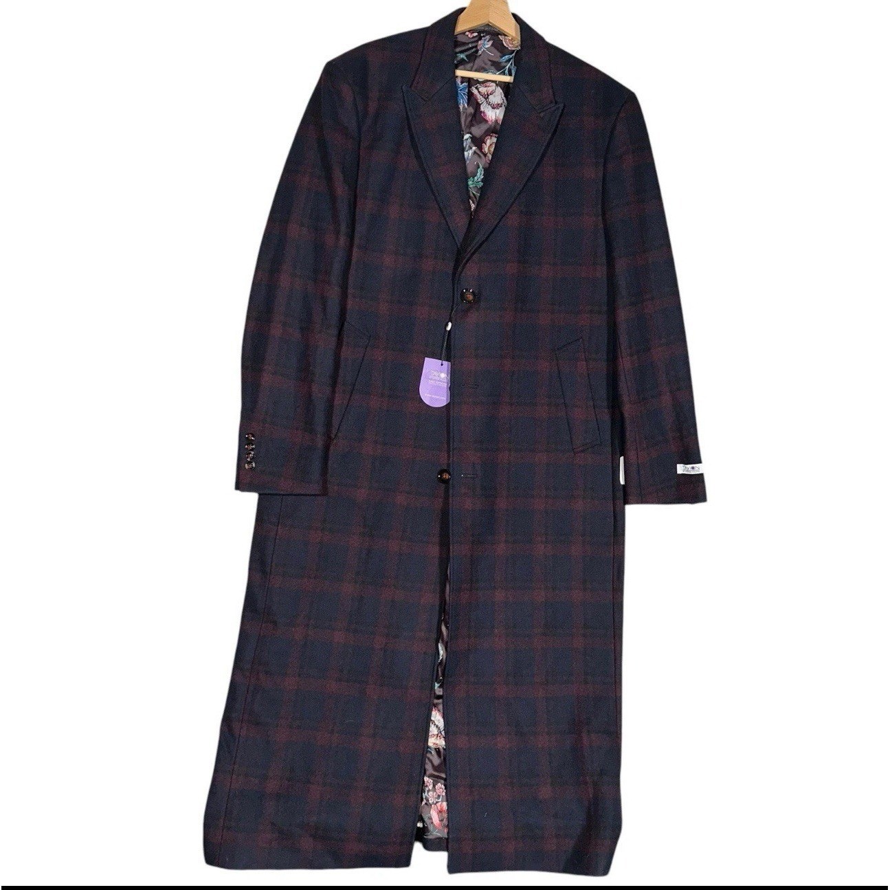 NEW Tayion Collection Overcoat Men Sz 42L Navy Plaid Wool Luxury Winter MSRP$495