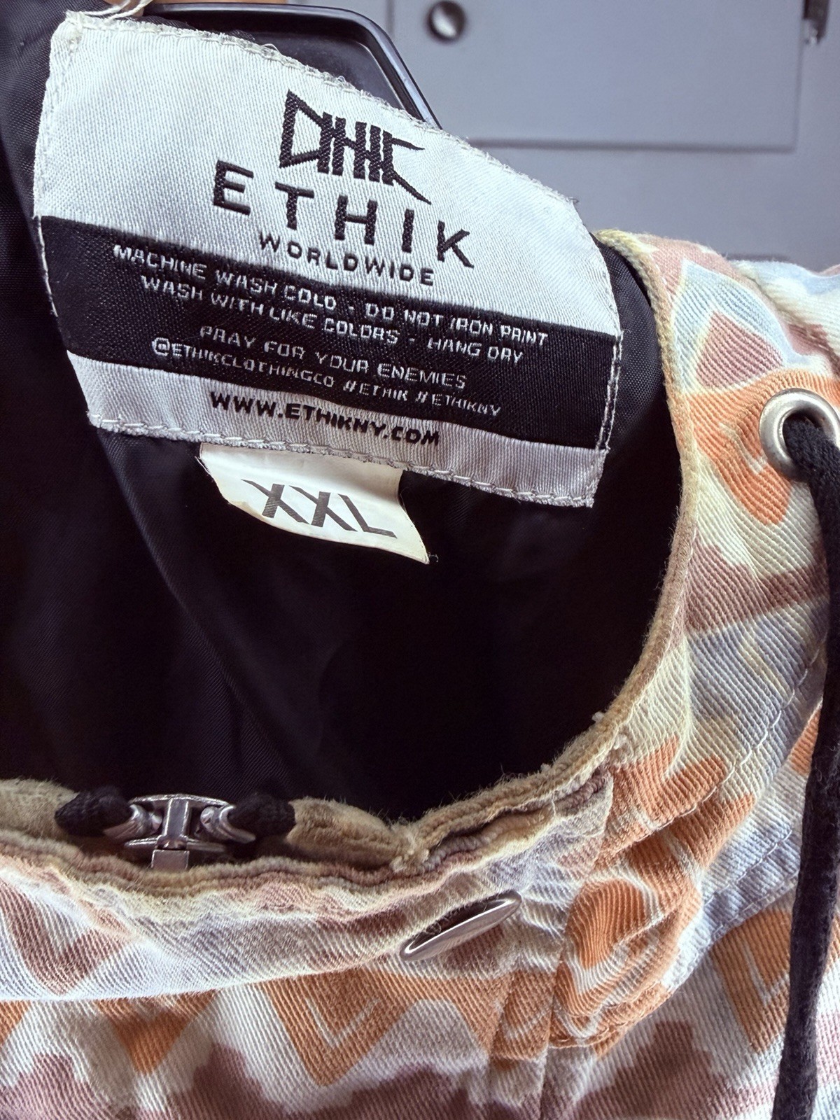 Ethik XXL Geometric Pattern Button Drawstring Jacket Orange Gray White Men