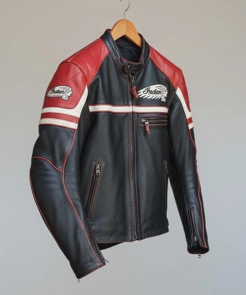 Men Indian Motorcycle Genuine Cowhide Leather Jacket Cruiser Biker Rider jacket