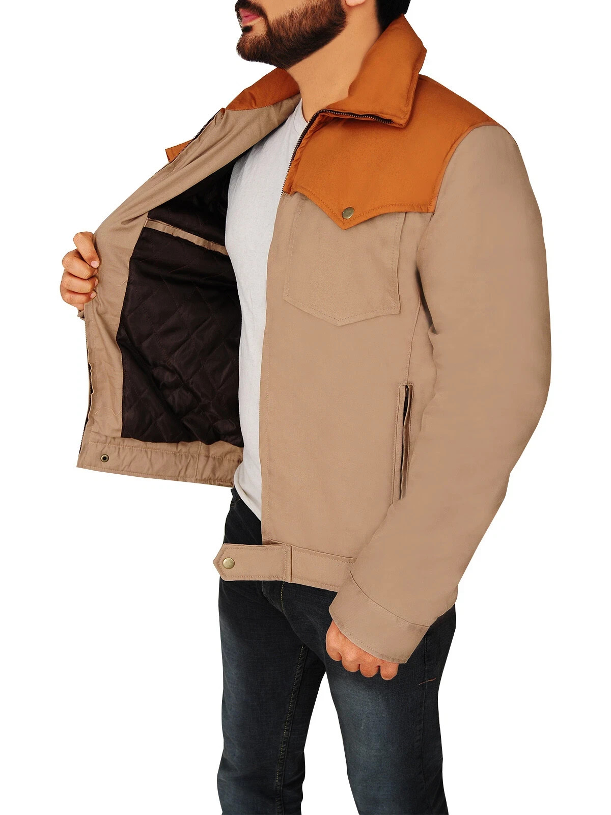 Mens Classic Bomber Cotton Jacket Yellow Stone John Dutton Kevin Costner XS-4XL
