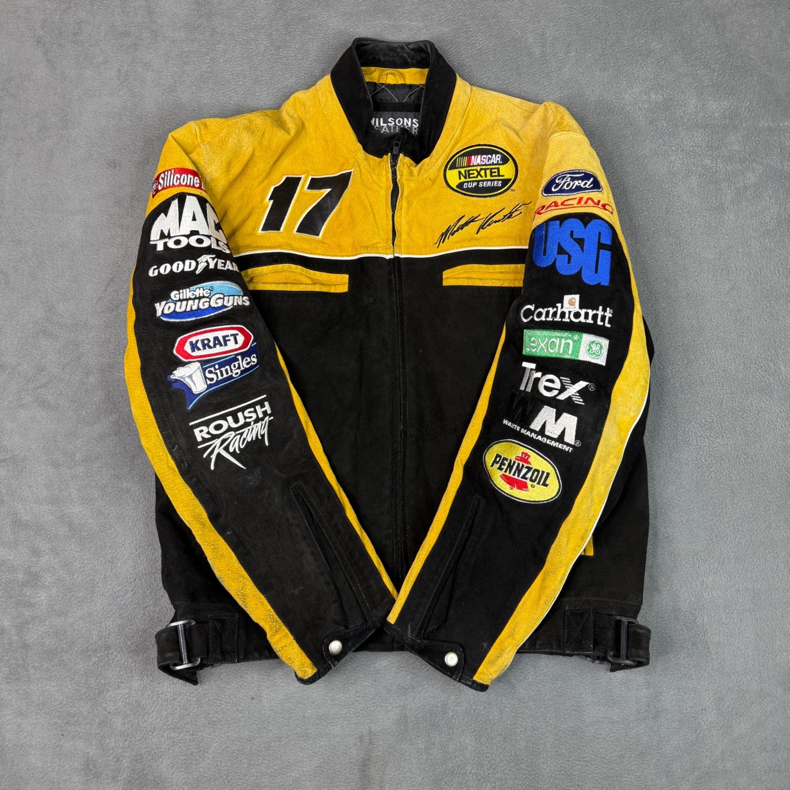 Wilsons Leather NASCAR Matt Kenseth 17 DeWalt Suede Racing Jacket Mens Medium