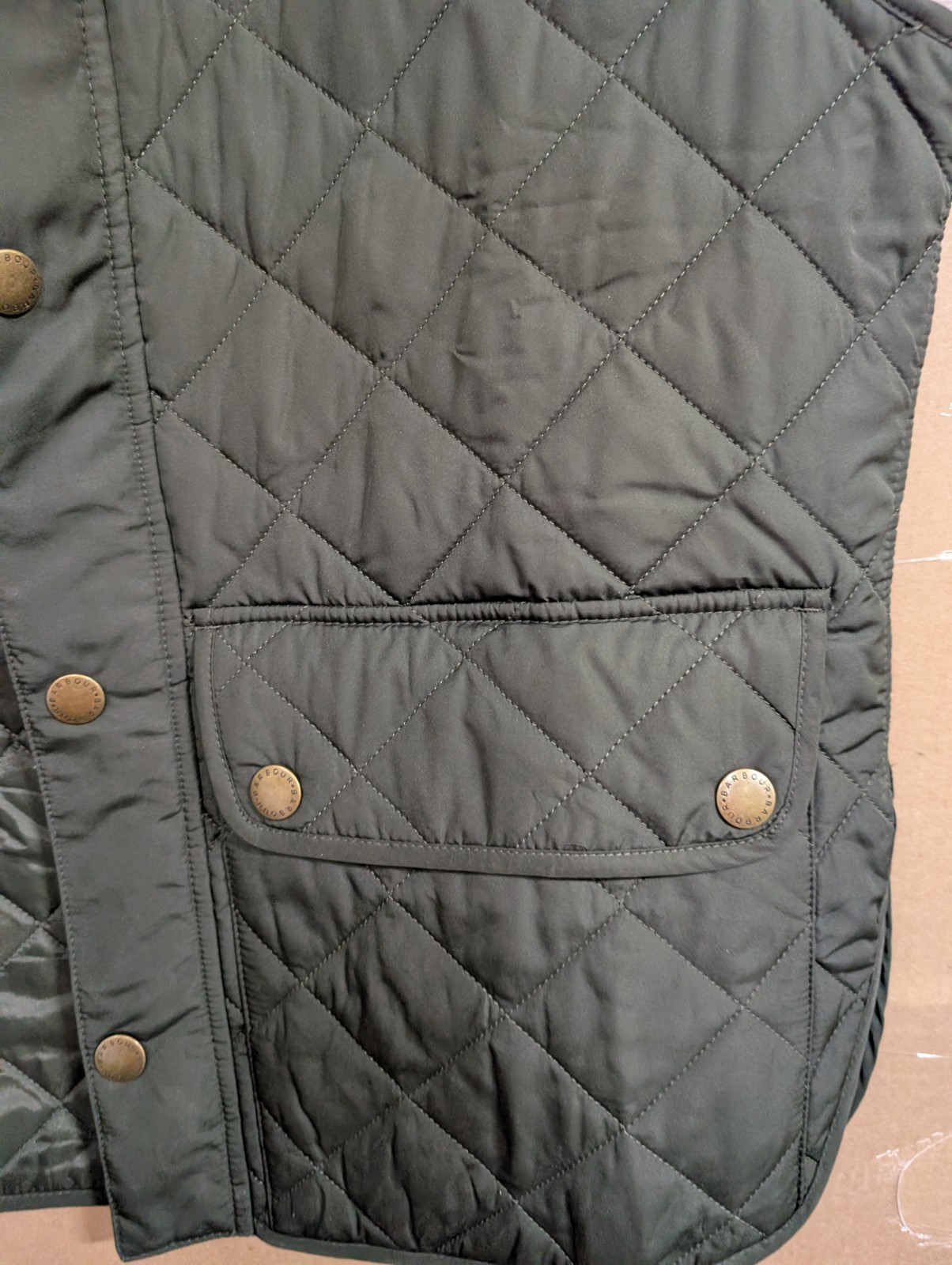 Barbour Men’s Olive Green Lowerdale Quilted Gilet Full Zip Vest Sz XL