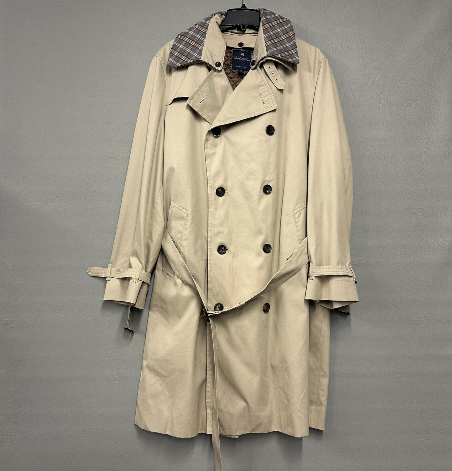 Brooks Brothers Trench Coat Mens 46R Beige Removable Wool Cashmere Liner Belted