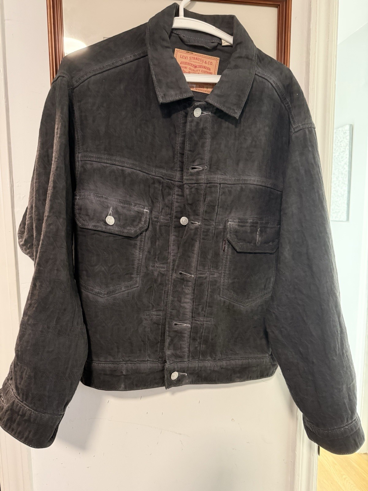 Levi Strauss + Stussy Men’s Gray Trucker Jacket Button Front Pockets Size S