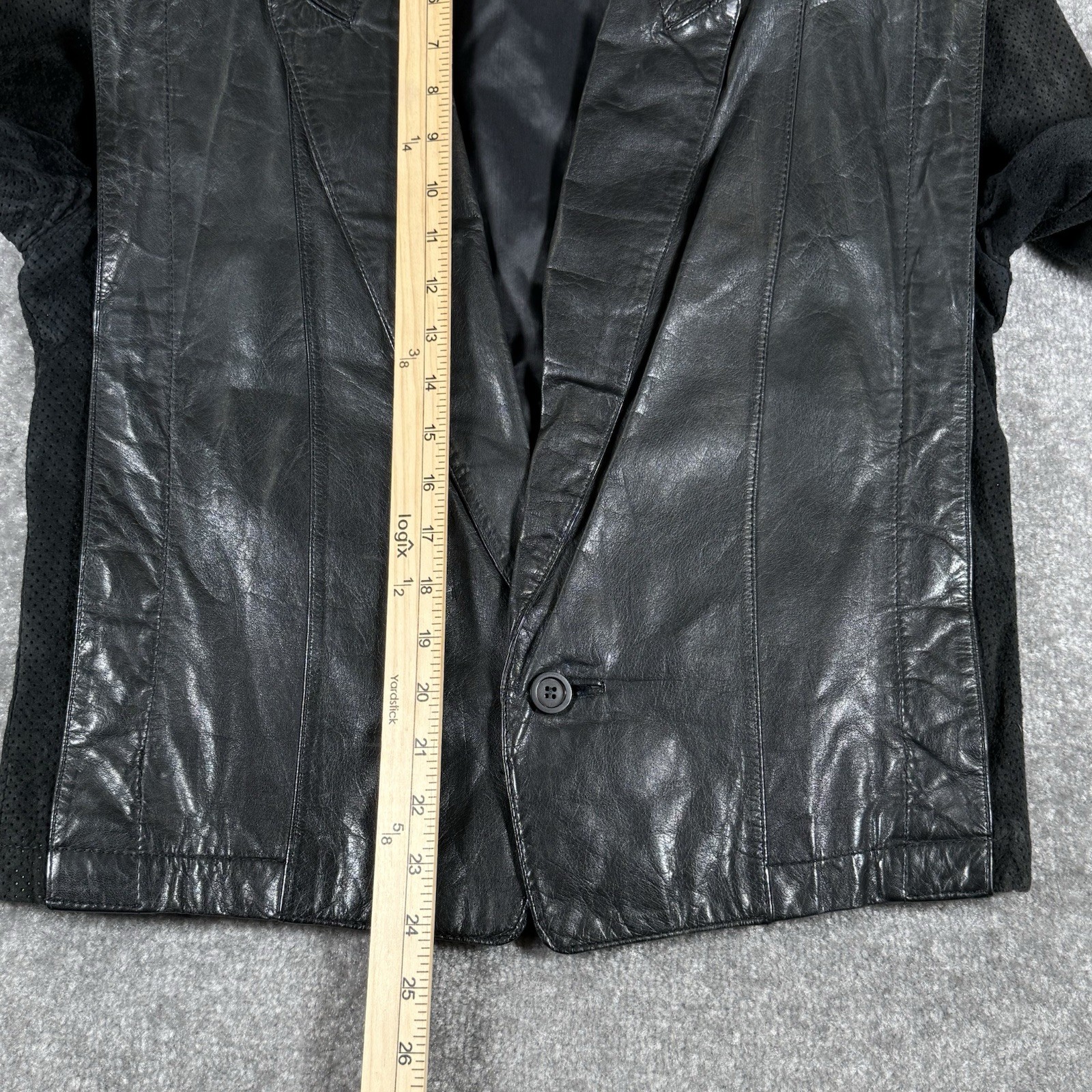 Vintage Metal Jacket Men’s 38 Black Leather Suede Blazer Notch Collar Cropped