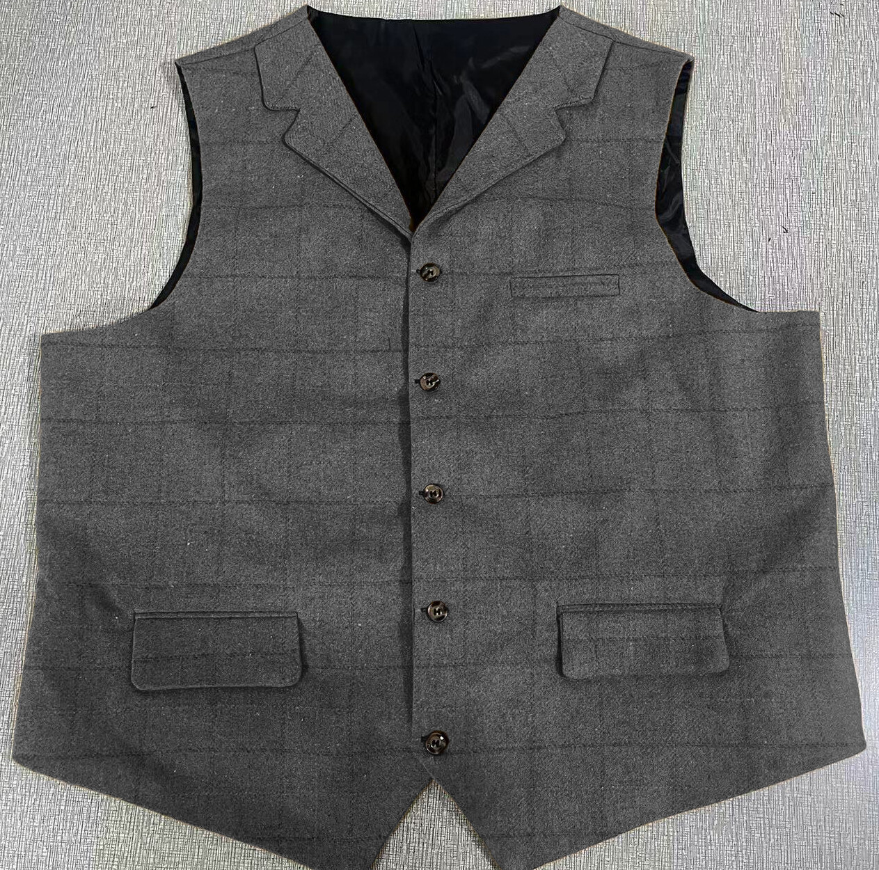 Mens Suit Waistcoat Tweed Vest Plaid Wedding Vintage Wool Hunting Windowpane 3XL