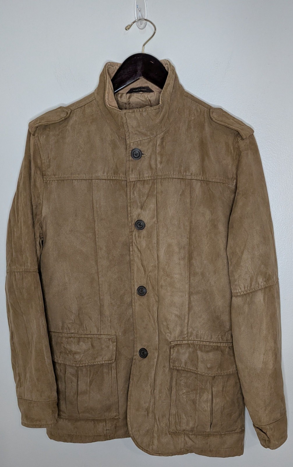 Tasso Elba Men Small Tan Faux Suede Button/Zip Field Utility Jacket Minimalist