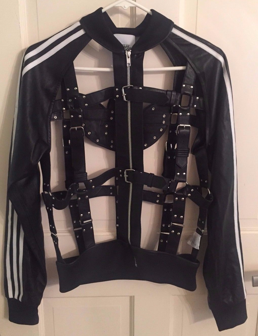 Adidas Originals X Jeremy Scott JS Unisex Bondage Cage LEATHER Black Jacket LMT!