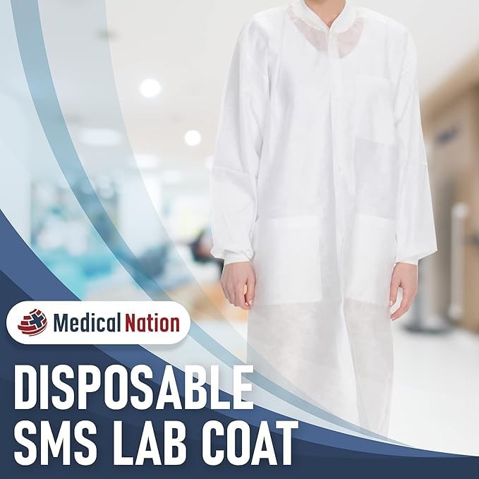 Pack of 10 Disposable Lab Coats – Blue – With 3 Pockets and Soft Knit Cuffs & Co