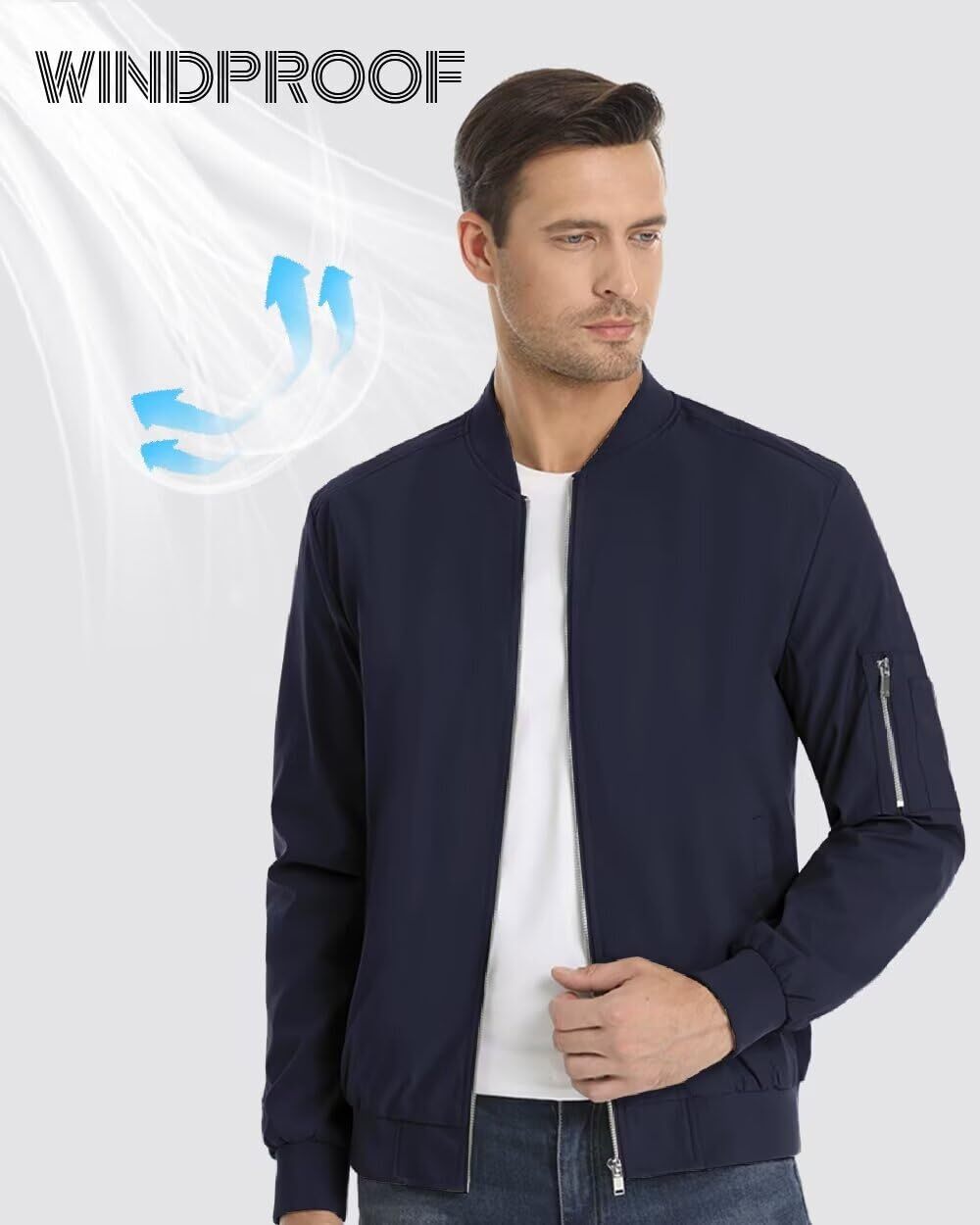 Men’s Bomber Jackets Lightweight Water Resistant Full Zipper Casual Windbreaker